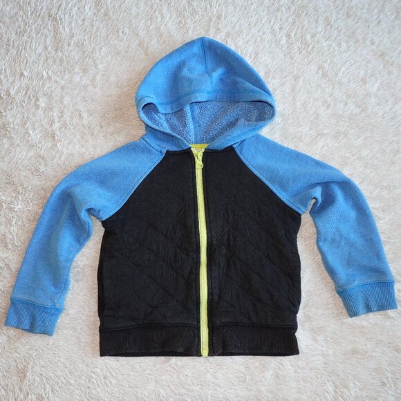 Boys Size 3T Black, Blue, and Neon Yellow Full Zip Jacket with Hood - Picture 1 of 3